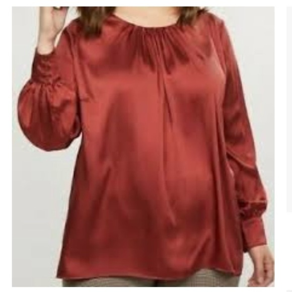 Lane Bryant Bronze Satin Pleated Blouse Top Size 16 - Picture 1 of 9